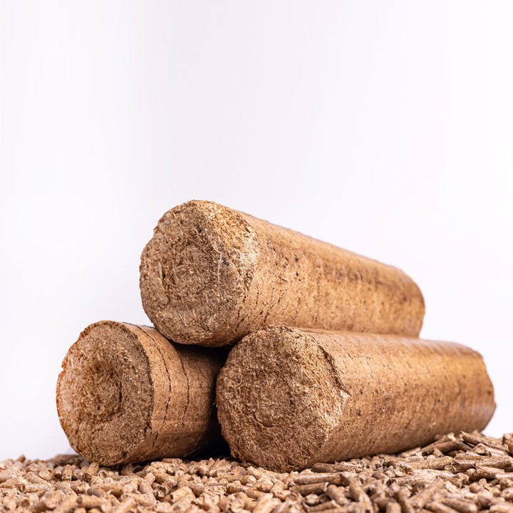 Biofuel products including sawdust briquettes, biomass briquettes, and wood chips promoting energy efficiency and sustainability goals for eco-friendly energy.